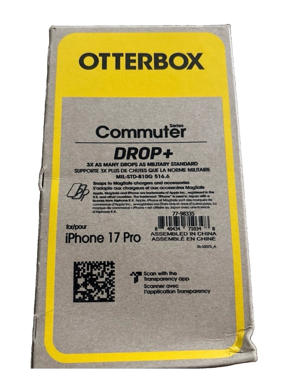 OtterBox Packaging Box with Yellow Icons on Kraft Brown